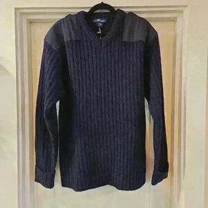 NWT Sportsmaster Mens 100% Wool Shooting V Neck Ribbed Sweater Navy Size XXL